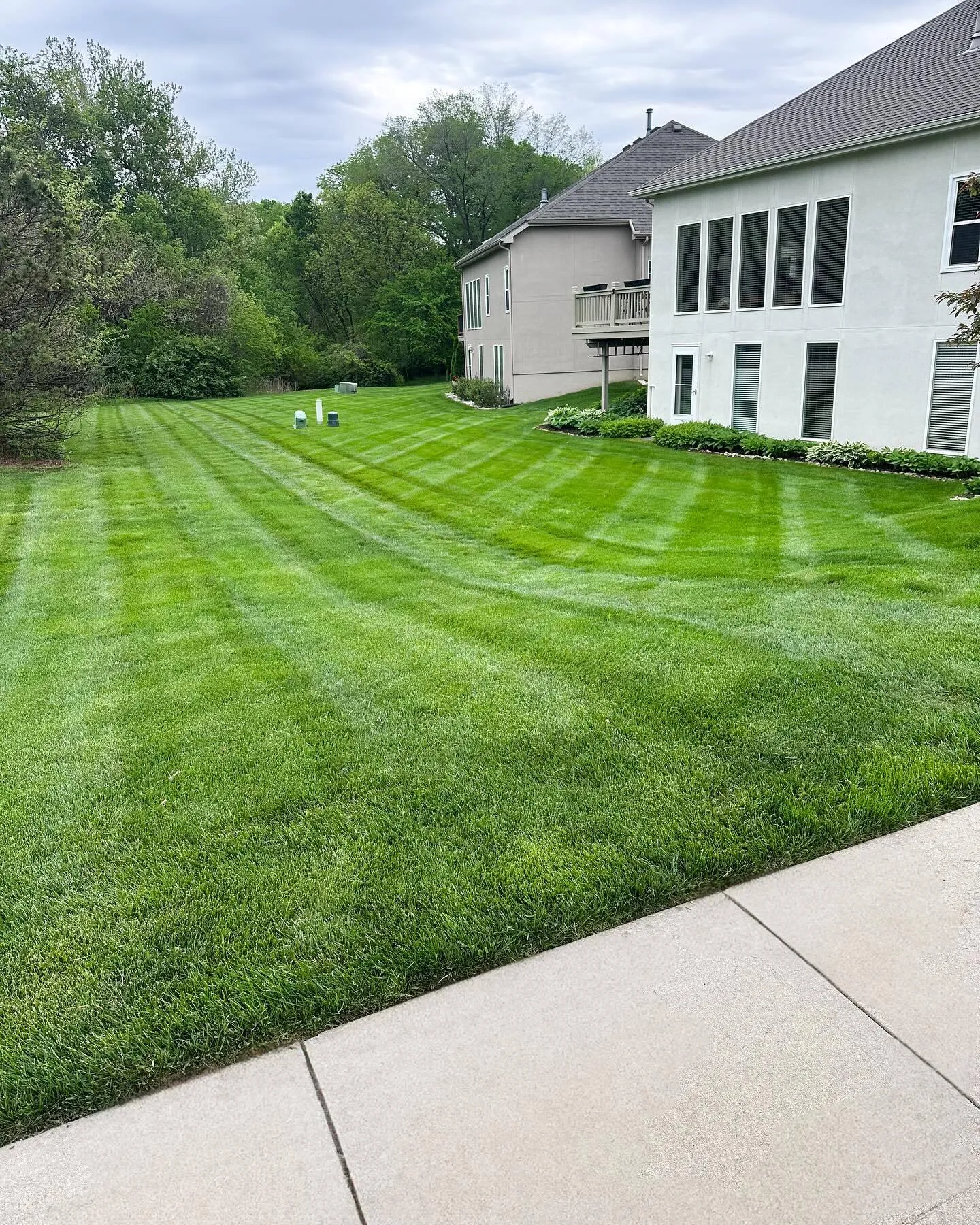 Lush green lawn with crosshatch pattern