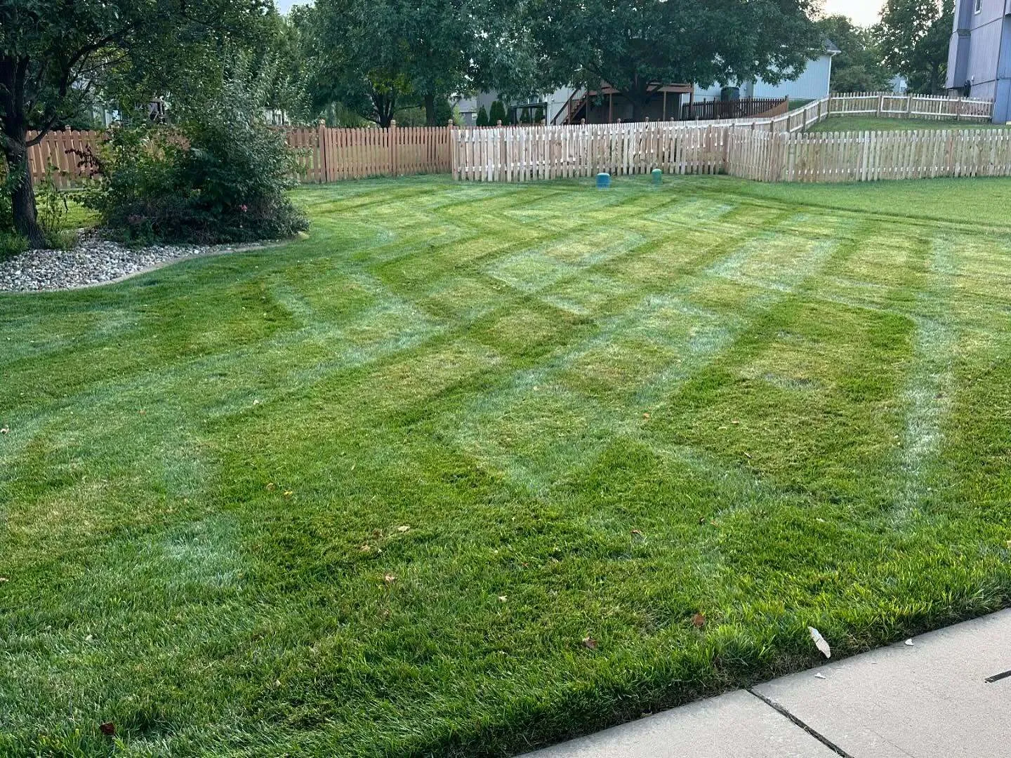 Close-up crosshatch lawn striping detail showing pattern quality